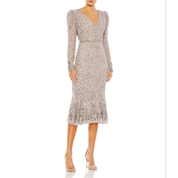 Mac Duggal #10740 Sequin Embellished Flounce Hem Surplice Size 14 MSRP $498 - Picture 1 of 12